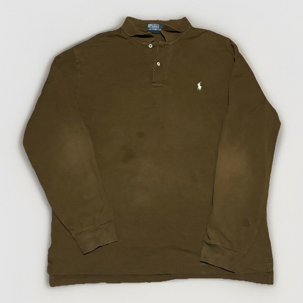 Brown Polo By Ralph Lauren Long Sleeve Quarter Button Shirt Size Large Men's